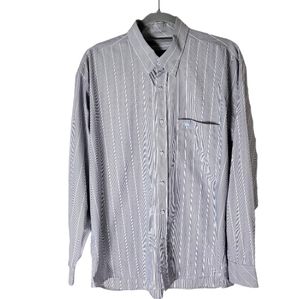Ferrioni gray white button down stripe dress shirt size medium